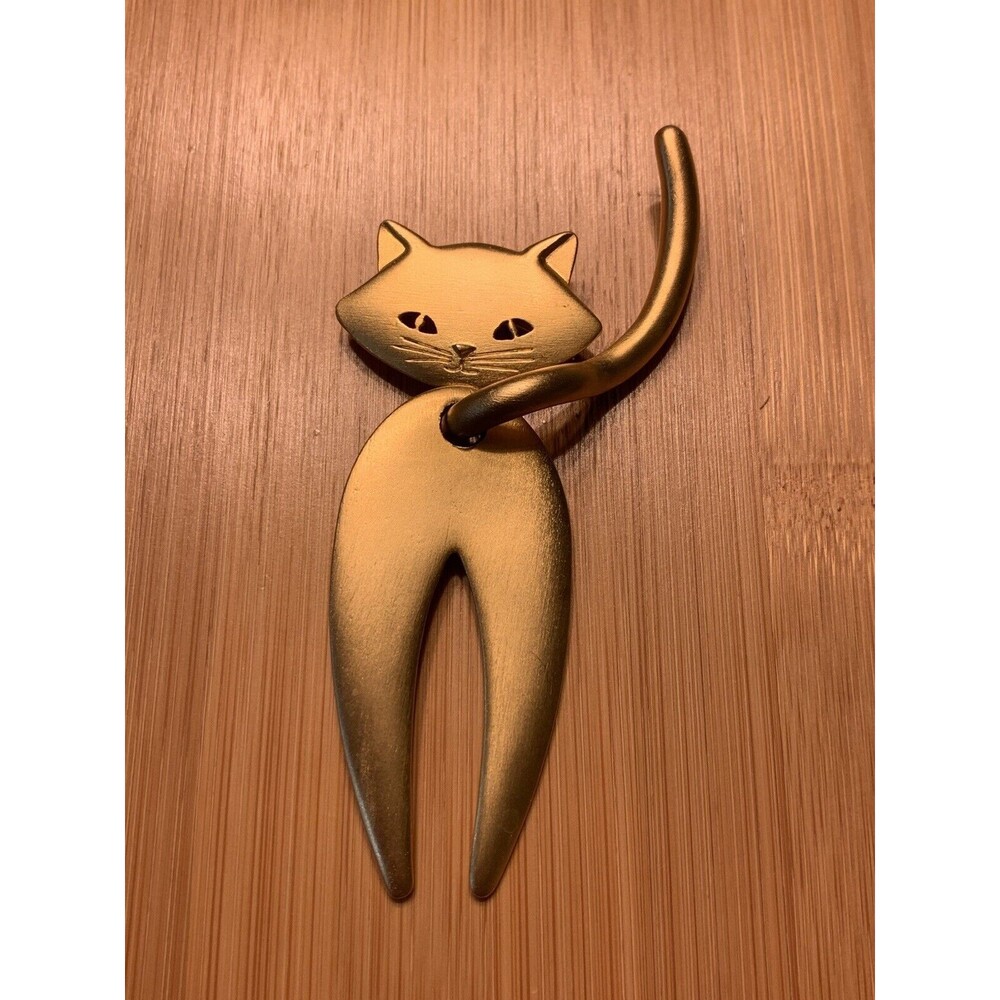 Vintage JJ Jonette Big Cat Brooch Two Piece Gold Tone Signed Nice!